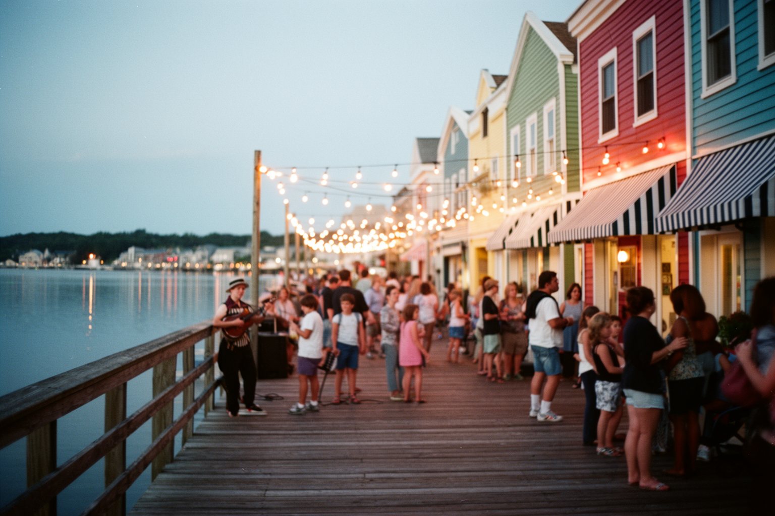 Discover the Magic: Top 10 Disney World Orlando Hotels You Must Visit! Visitors strolling the lit waterfront boardwalk at Disney's BoardWalk Inn at dusk