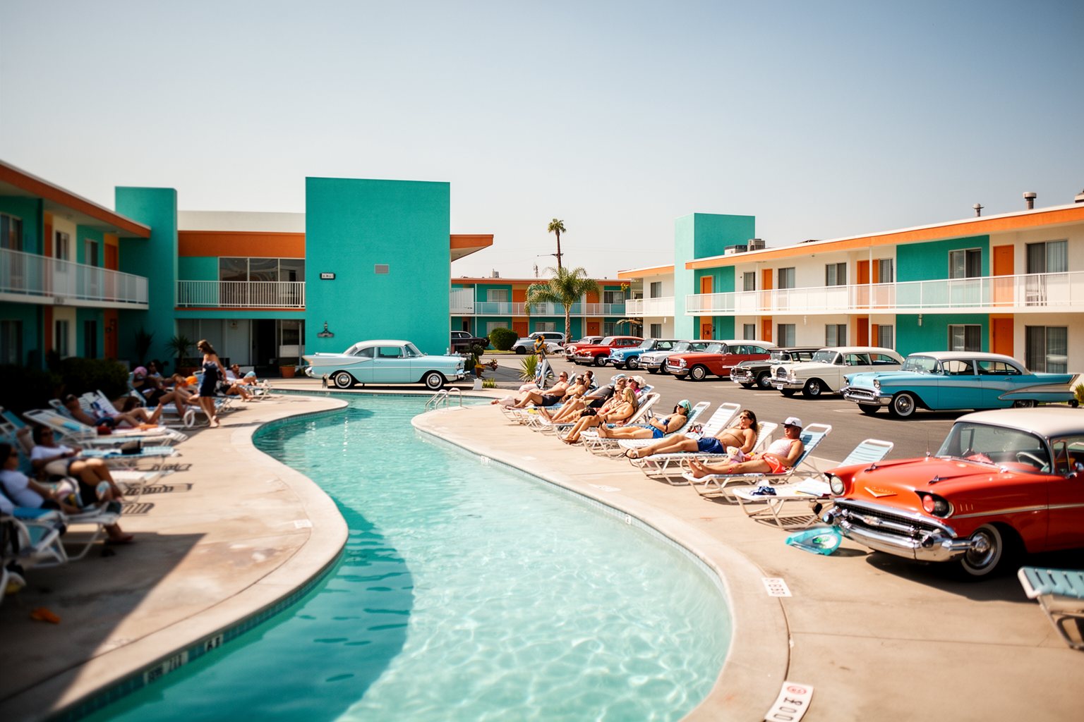 Universal Studios Florida Hotels: Hidden Gems Compared Mid-century modern buildings and big pool at Universal's Cabana Bay Beach Resort