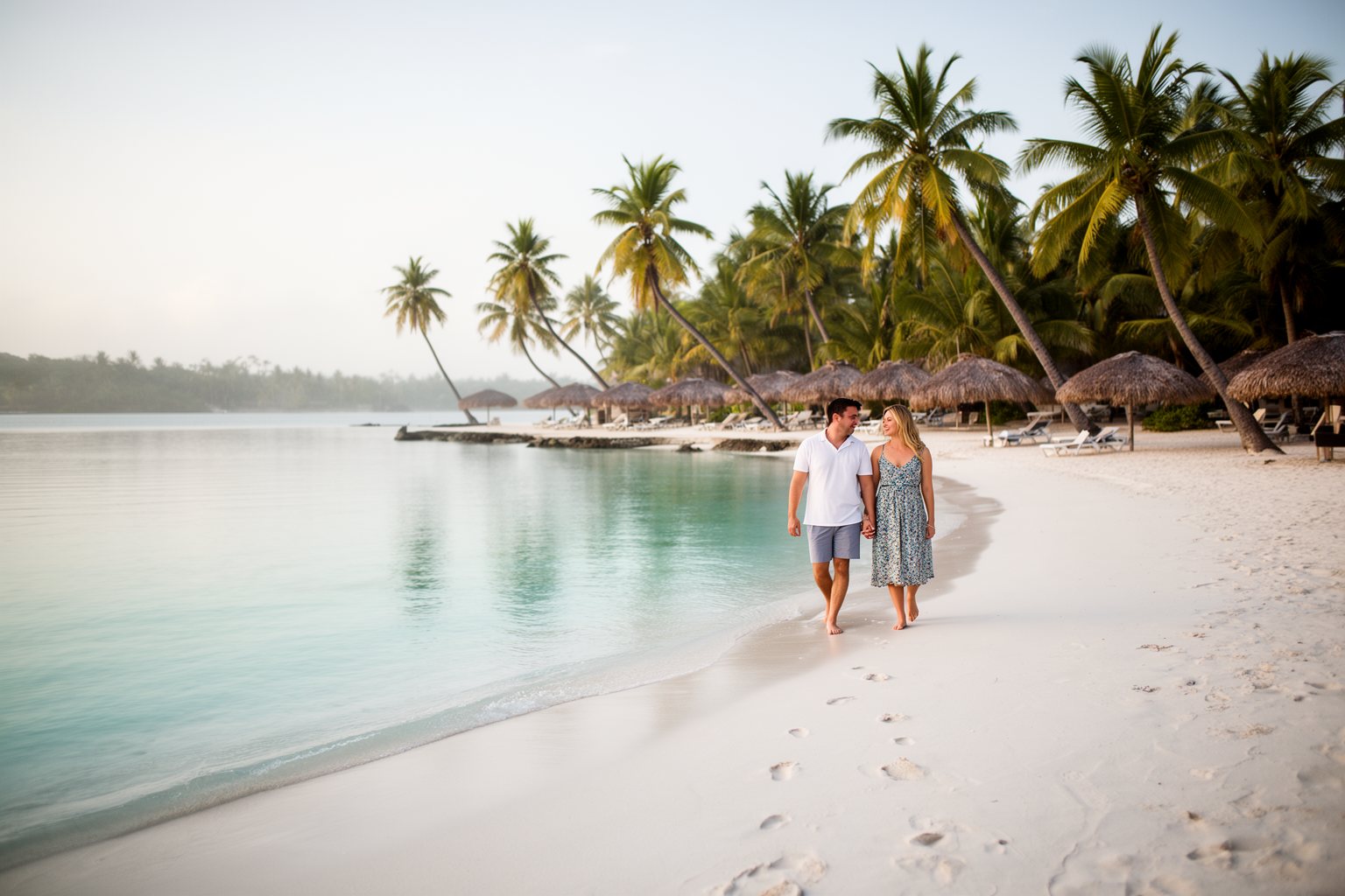 Discovery Cove Orlando: Inside the Serenity Bay Oasis Couple walking the white sand beach around the calm lagoon at Discovery Cove