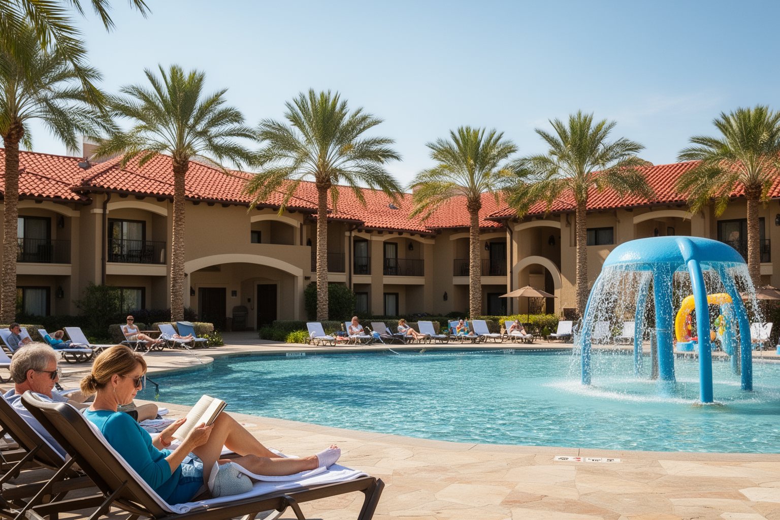 Pool and low-rise buildings at DoubleTree by Hilton Orlando at SeaWorld