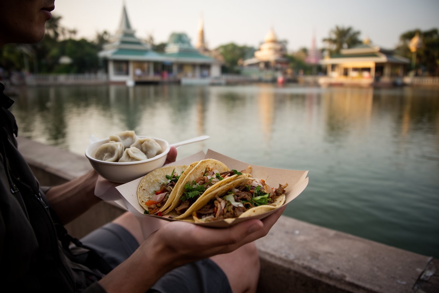 Budget-Friendly Eats at Disney World: A Park-by-Park Guide Low-cost snacks from pavilion kiosks eaten beside the lagoon at Epcot