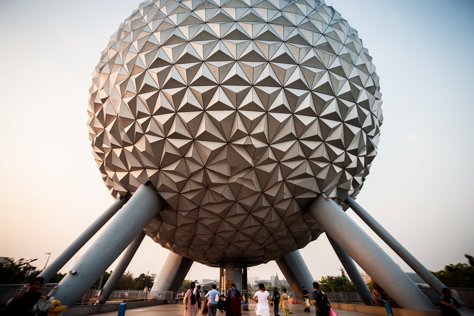 Epcot Orlando Guide: World Showcase, Rides and Festivals Looking up at the triangular silver panels of Epcot's giant geodesic sphere