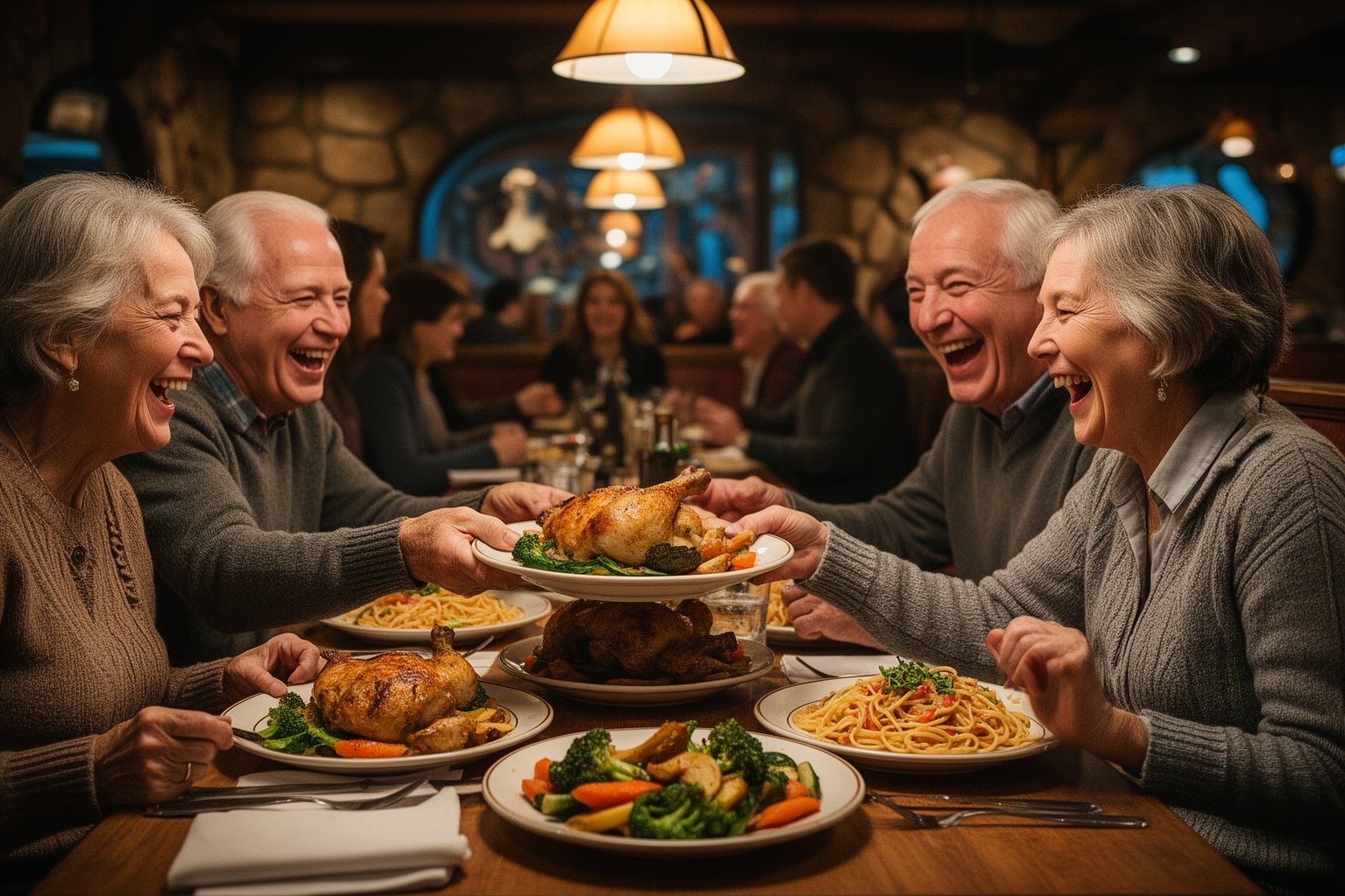 Family laughing over dinner at one of the top restaurants in Disney World