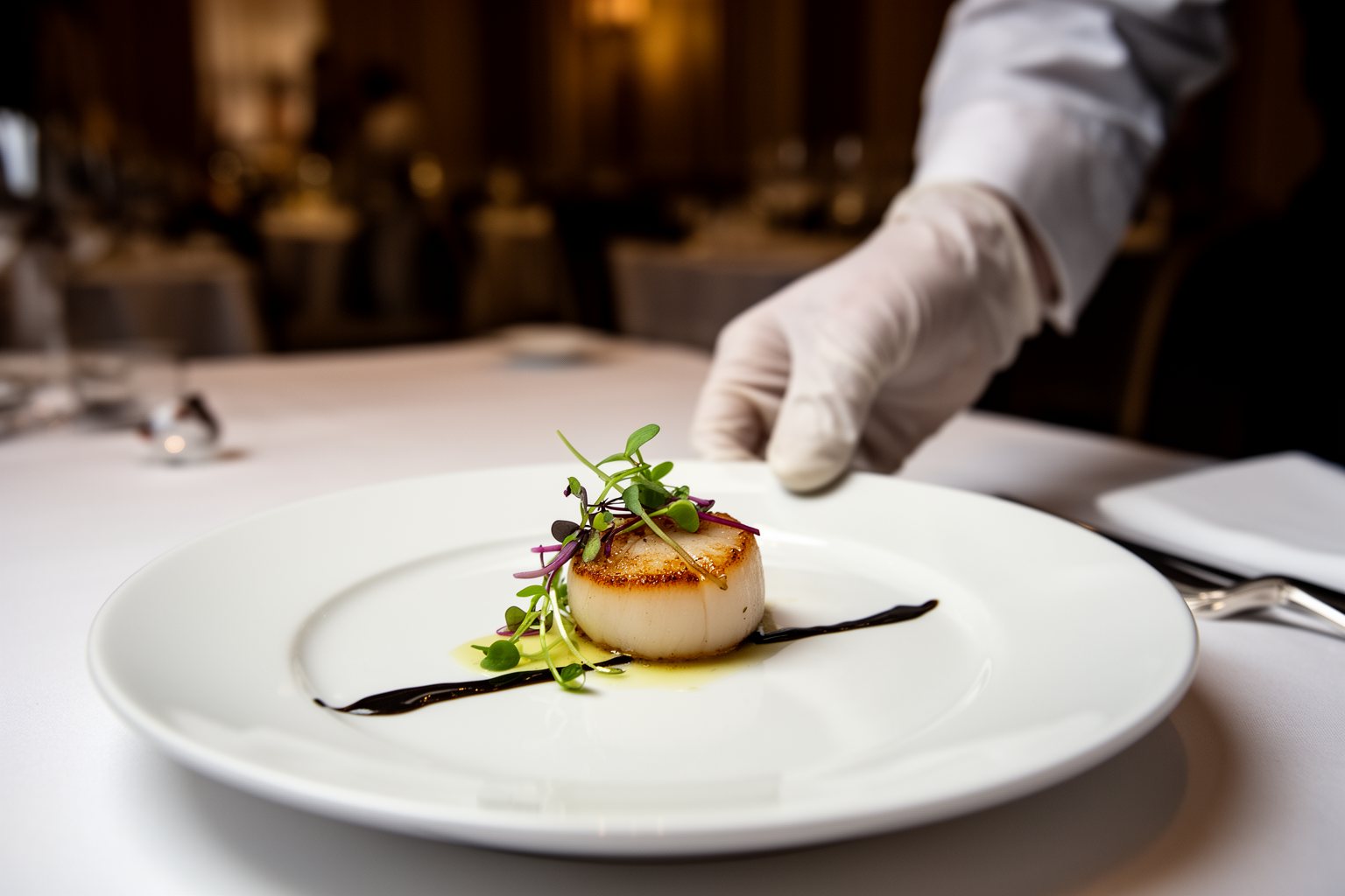 Delicate tasting course set down by a server at Victoria & Albert's