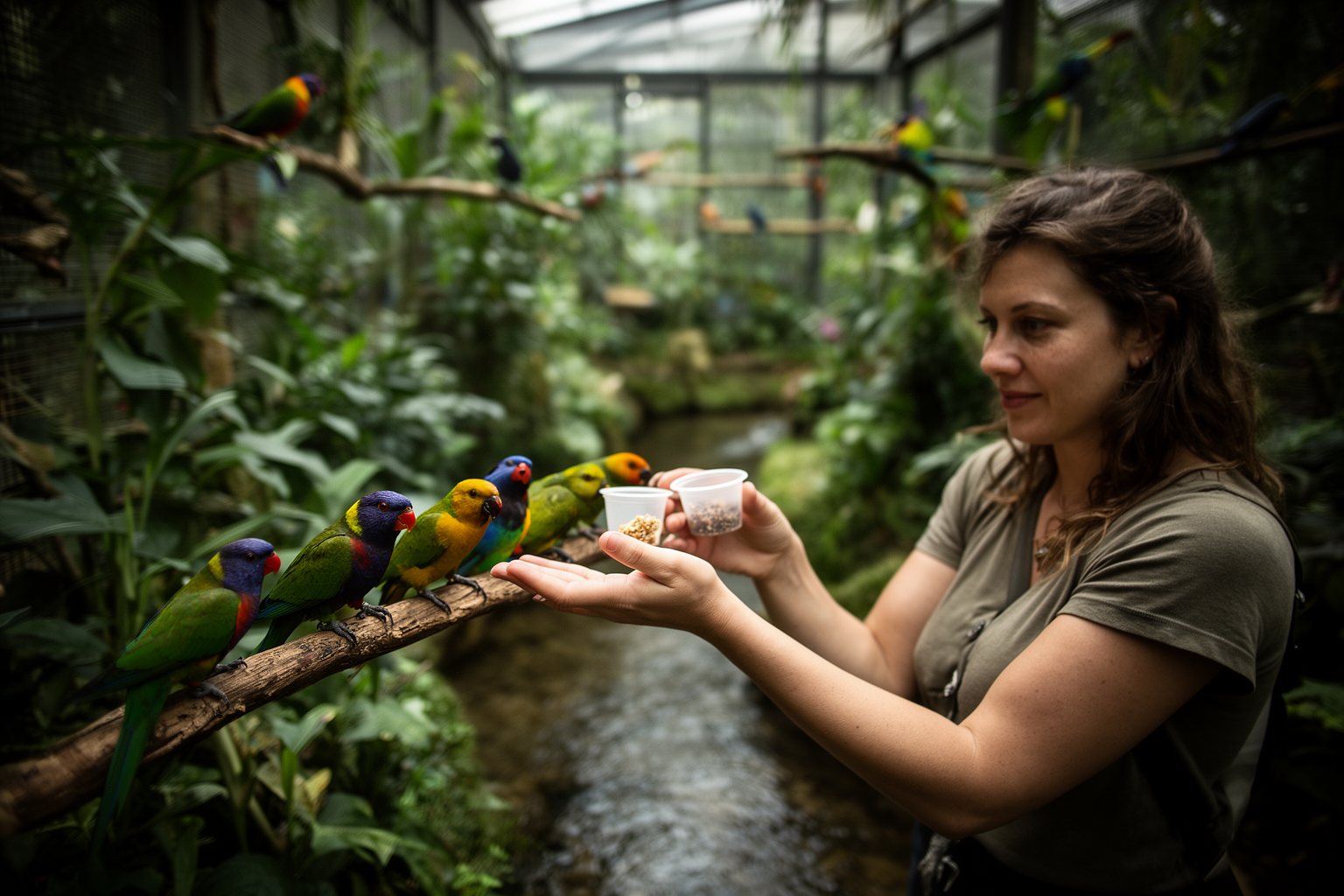 Discovery Cove Orlando: Inside the Serenity Bay Oasis Guest feeding colourful tropical birds in the free-flight aviary at Discovery Cove