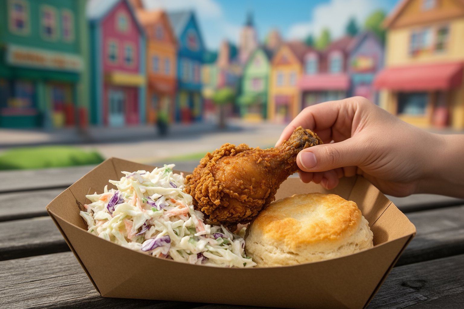 10 Must-Try Restaurants at Universal Studios Florida: Your Ultimate Guide Fried chicken basket with coleslaw at Cletus' Chicken Shack in Springfield