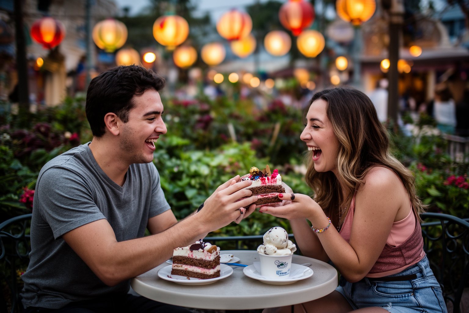 Busch Gardens Tampa Food: A Foodie's Guide to the Park Friends sharing cake and gelato at a café table at the end of a Busch Gardens visit