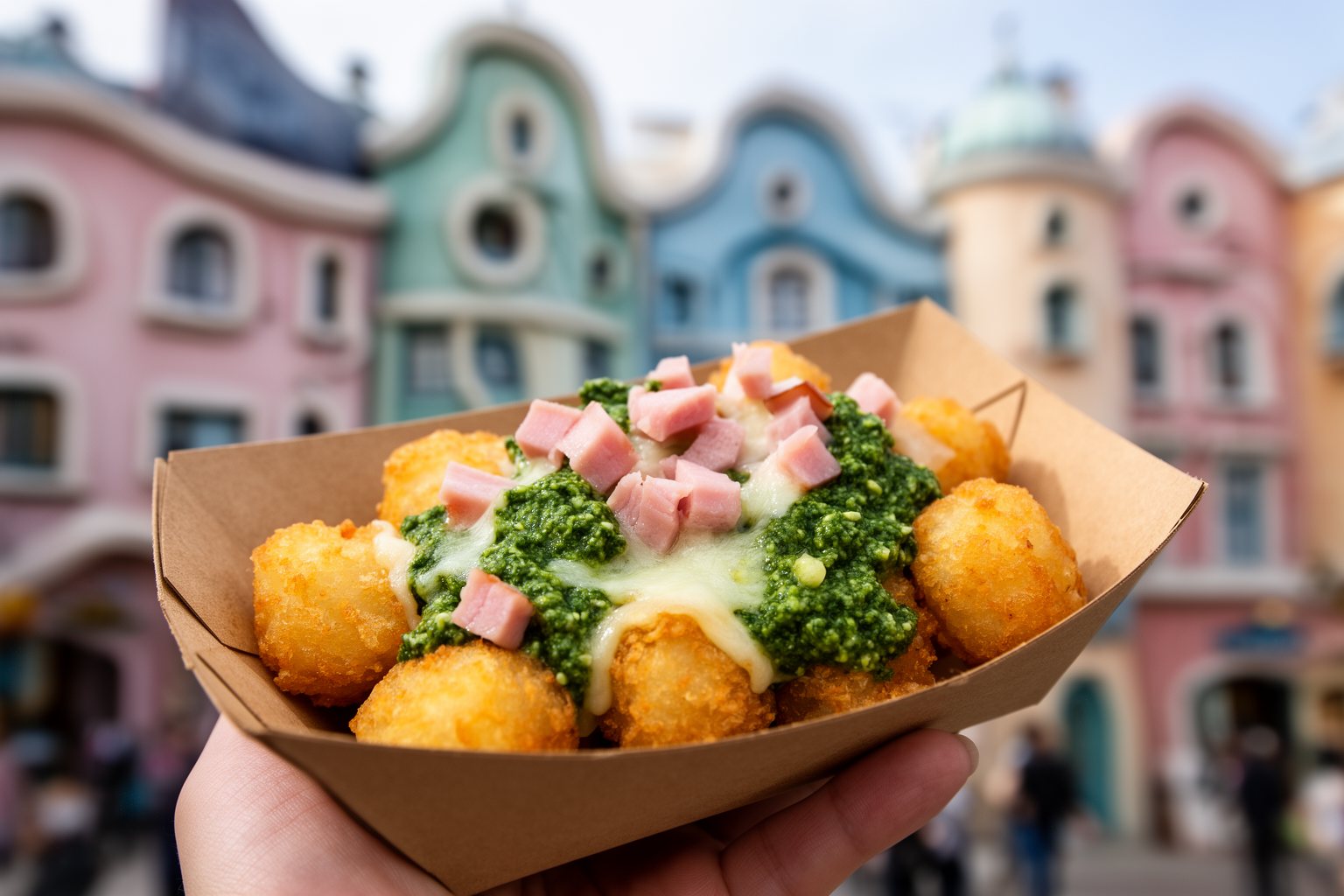 10 Must-Try Restaurants at Universal Studios Florida: Your Ultimate Guide Green pesto and ham tater tots at the Green Eggs and Ham Cafe in Seuss Landing