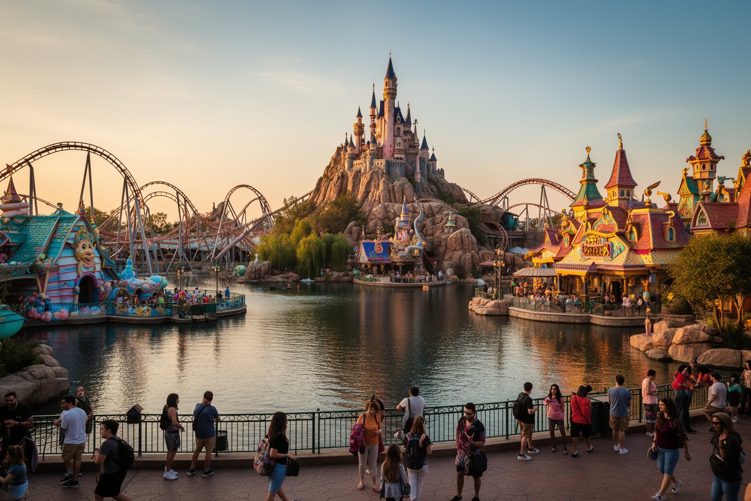 Themed islands, coaster tracks and a castle rising around the lagoon at Islands of Adventure
