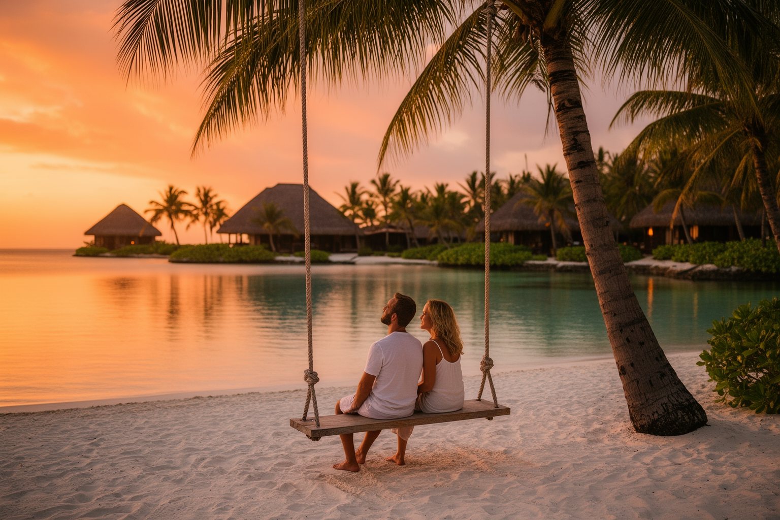 Discover the Magic: Top 10 Disney World Orlando Hotels You Must Visit! Couple on a beach swing at Disney's Polynesian Village Resort at sunset