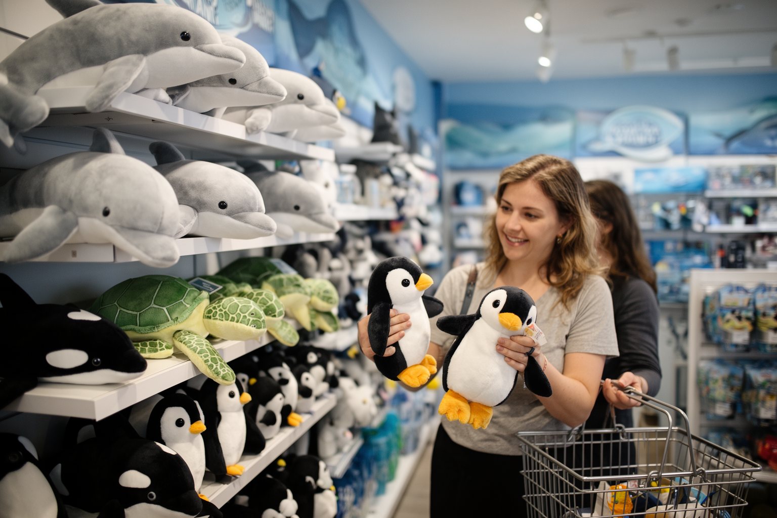 SeaWorld Family Guide: Surviving a Day at SeaWorld Orlando Shelves of plush dolphins, turtles and penguins in a SeaWorld gift shop