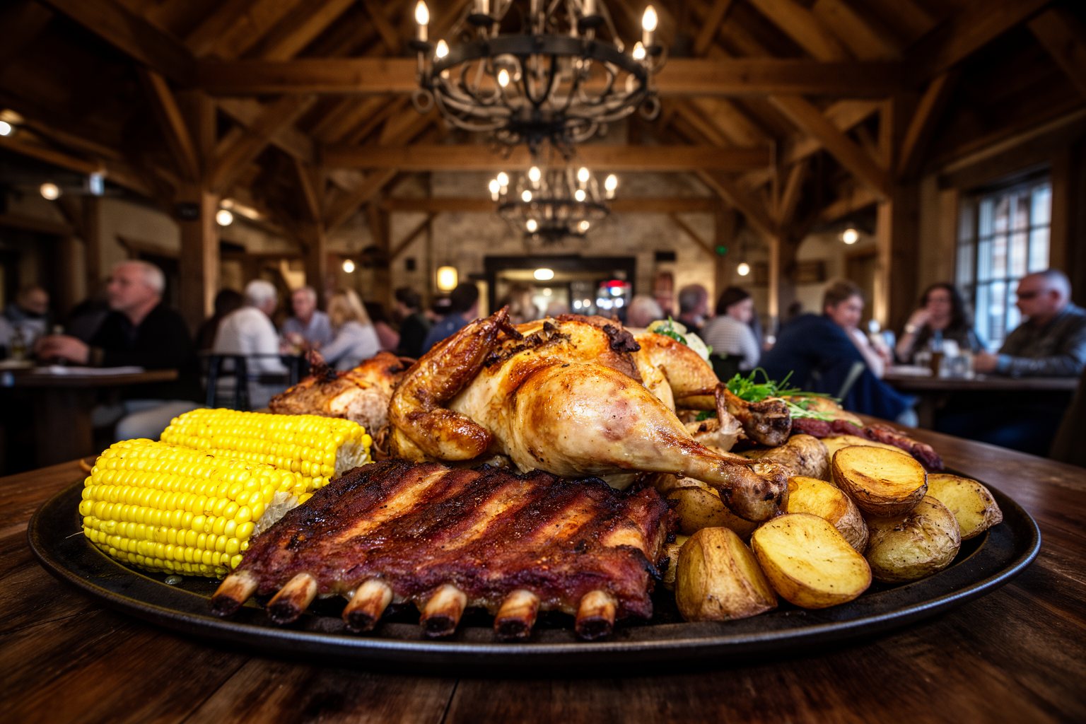 10 Must-Try Restaurants at Universal Studios Florida: Your Ultimate Guide Feast platter of chicken, ribs and corn in the timber-beamed tavern at The Three Broomsticks