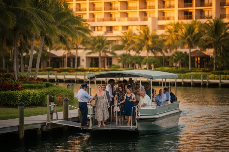 Universal Studios Florida Hotels: Hidden Gems Compared Guests stepping off a water taxi at a Universal Orlando resort hotel dock