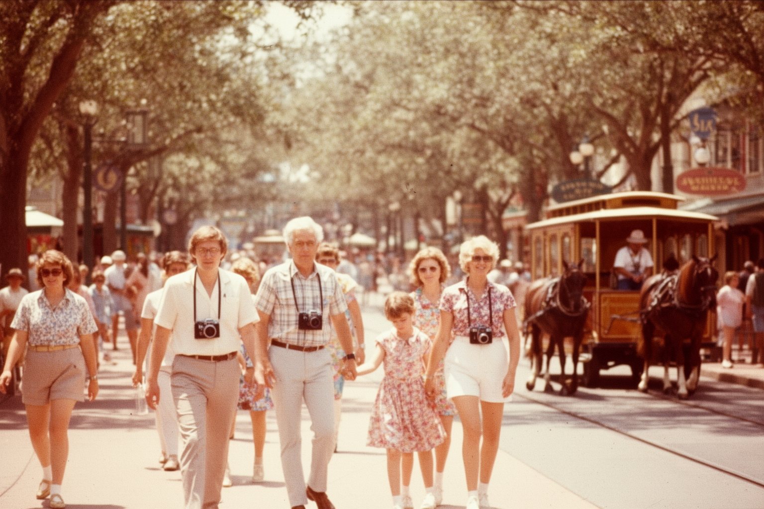 Is the Magic Kingdom Losing Its Sparkle? Vintage-style photo of 1970s families strolling through a Florida theme park