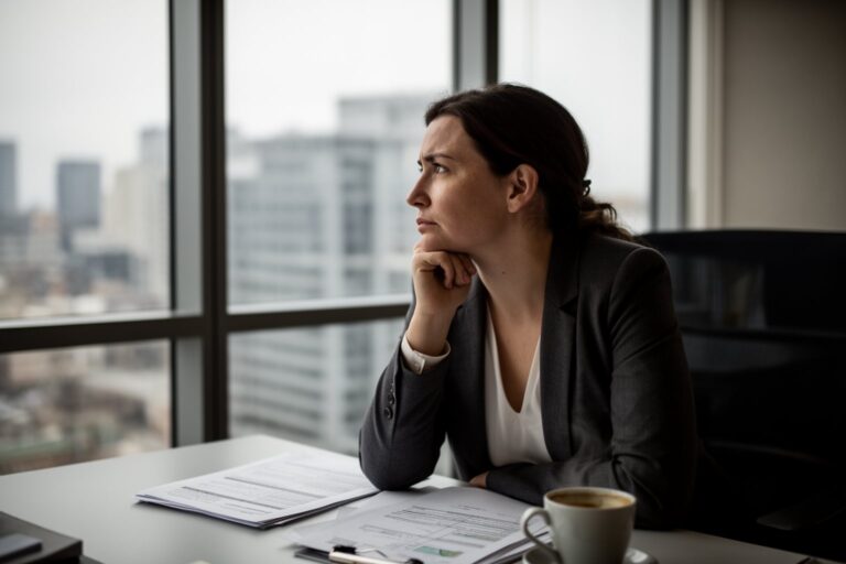 Bored at Work? Revolutionize Your Career Now! Office worker bored at work, chin in hand, gazing out a window in the middle of the afternoon