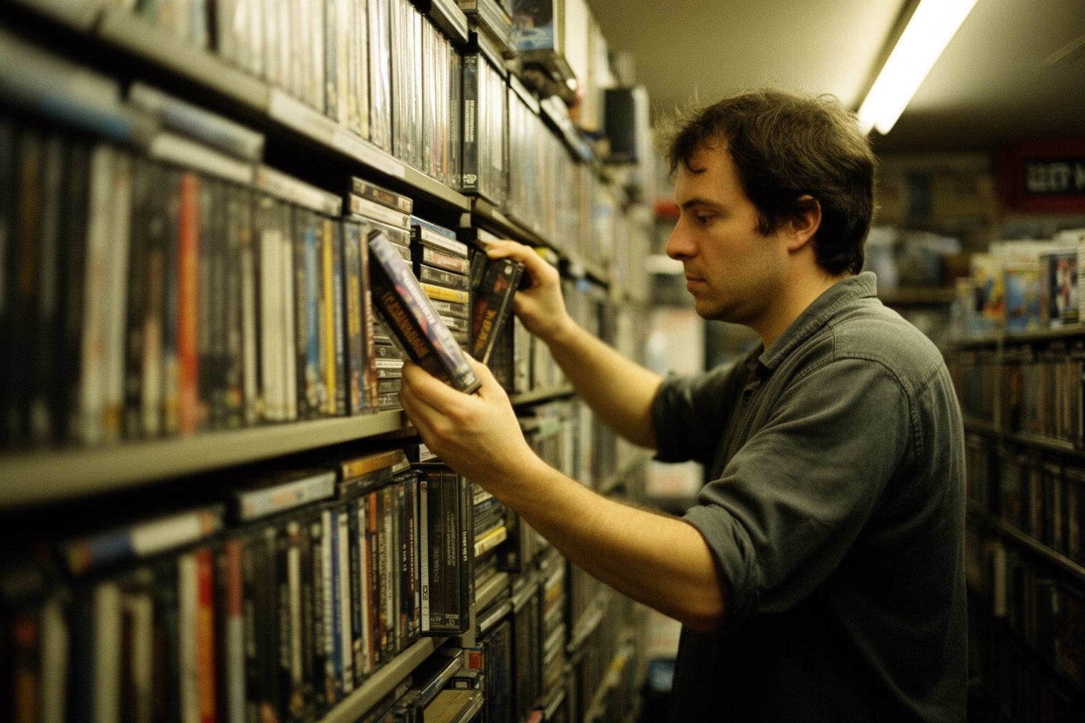 10 Best Movies You've Probably Never Seen Film fan browsing shelves of DVDs in an old independent video store