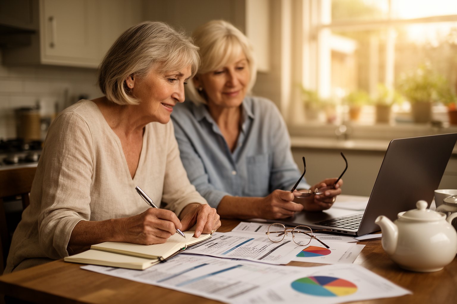Couple reviewing their diversified investment portfolio at a kitchen table