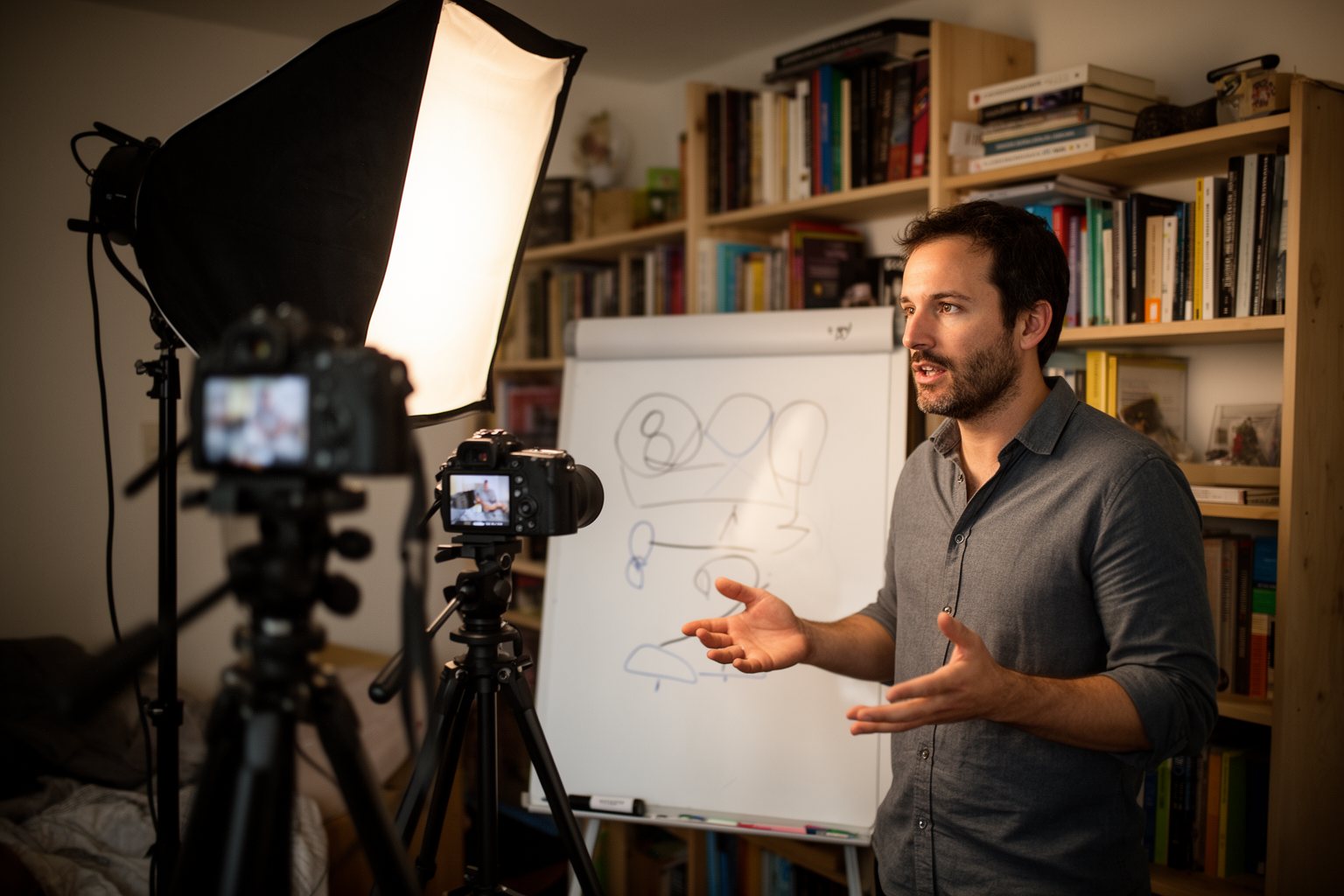 The Secret to Making Money in Your Sleep: Best Passive Income Side Gigs Creator filming a video lesson for a digital product in a home office