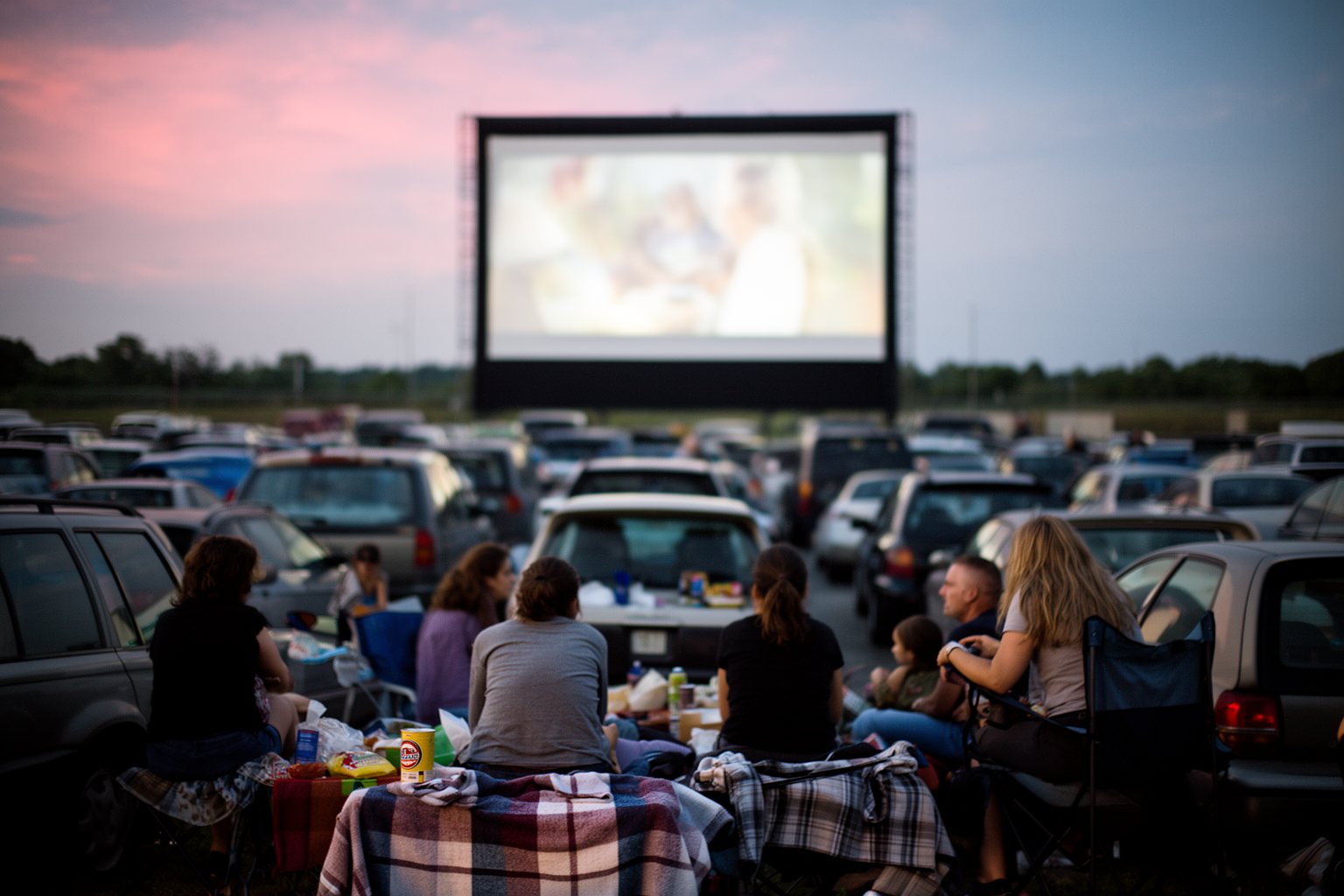 Silver Screen to Home Screen: The Future of Film Viewing Cars parked facing a glowing screen at a drive-in cinema at dusk
