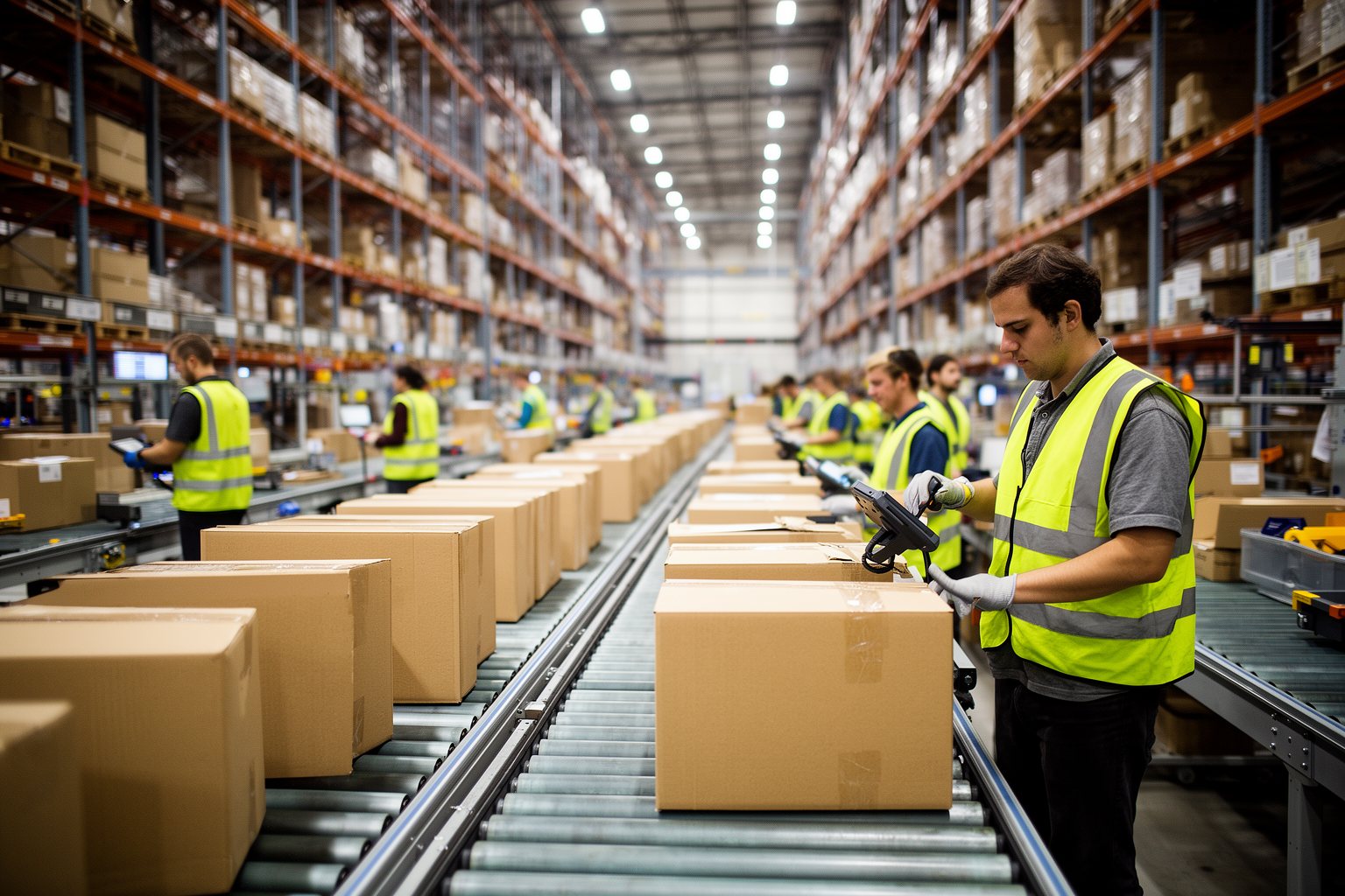 Maximize Your Profits: Amazon Money Making Guide Workers and conveyor belts moving boxes through a large fulfillment center