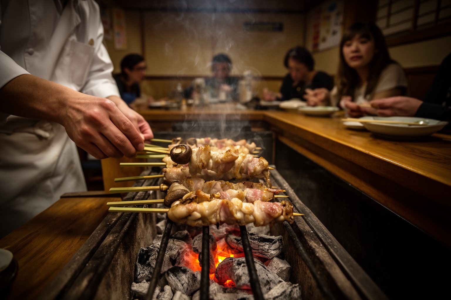 Las Vegas Foodie Spots: 8 Off-Strip Eateries Worth the Trip Chef turning skewers over a charcoal robata grill in a small Las Vegas Japanese restaurant