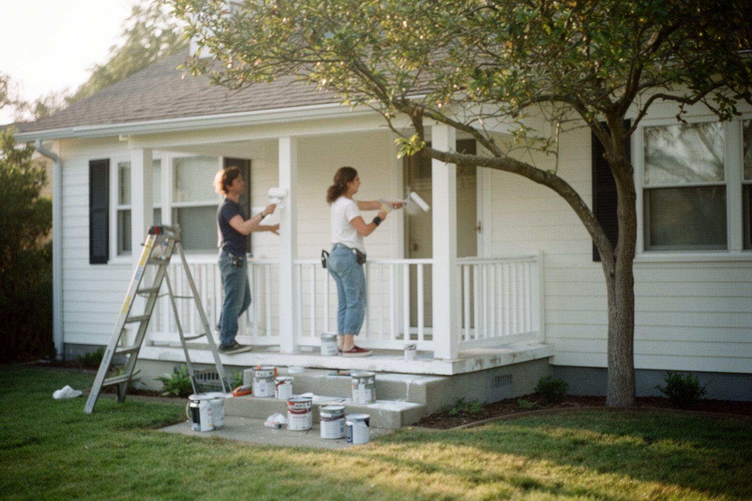 The Secret to Making Money in Your Sleep: Best Passive Income Side Gigs Couple painting the porch railing of their small rental house on a sunny day