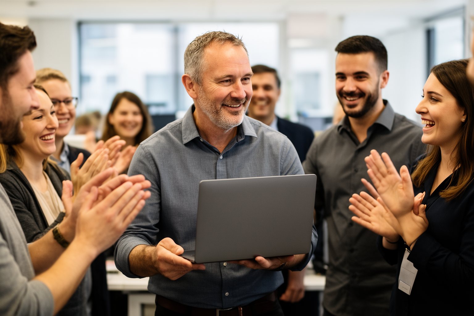New employee in his fifties being shown around the office by a colleague