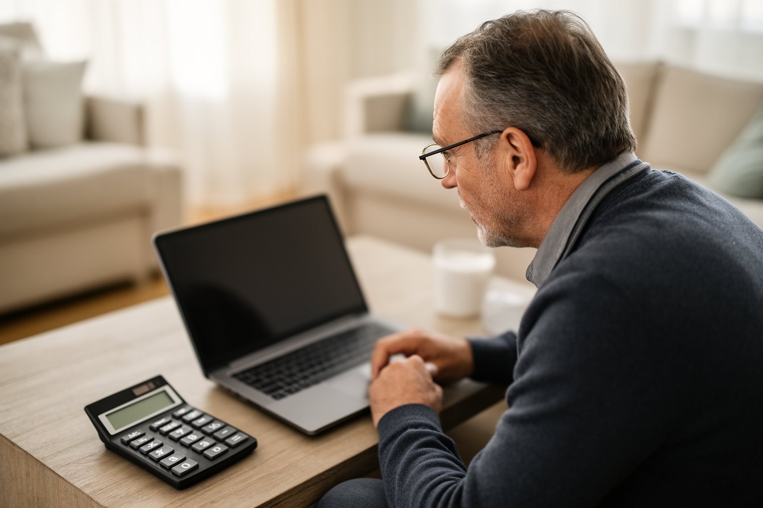 Person reviewing peer-to-peer lending options on a laptop with notes in a bright living room