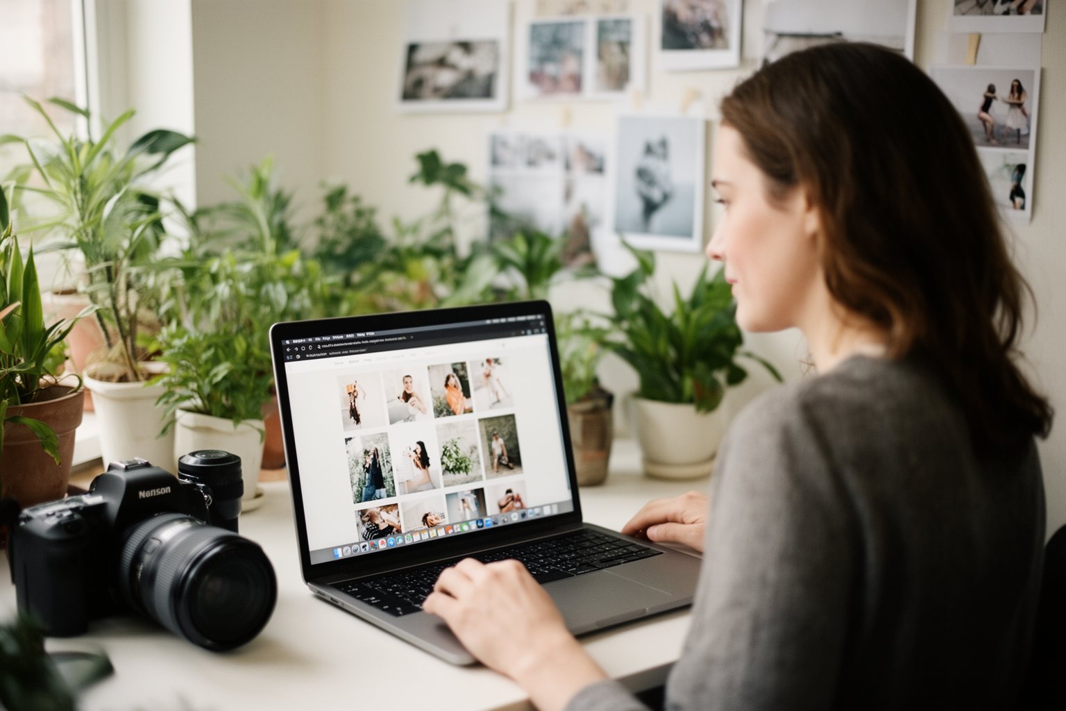 The Secret to Making Money in Your Sleep: Best Passive Income Side Gigs Photographer uploading a library of stock photos from her laptop in a bright studio