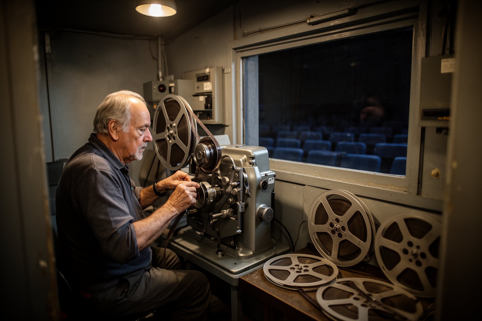 Silver Screen to Home Screen: The Future of Film Viewing Projectionist threading 35mm film through a vintage projector in the booth