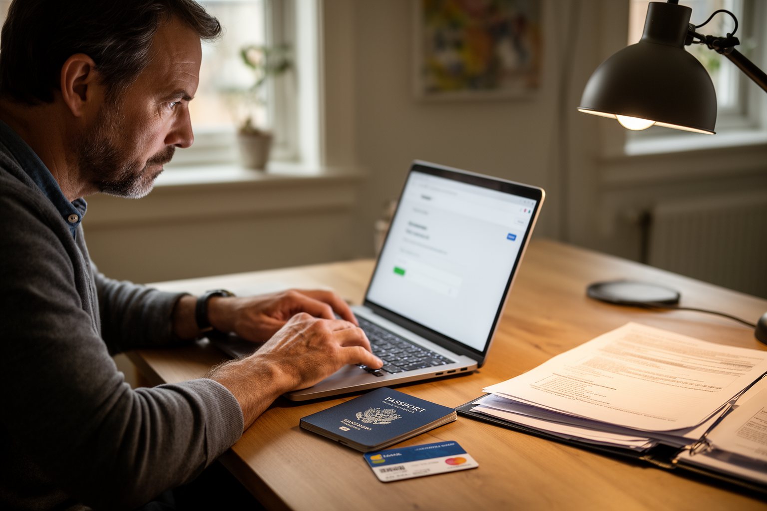 Maximize Your Profits: Amazon Money Making Guide Man registering an online seller account on a laptop with his ID and documents nearby