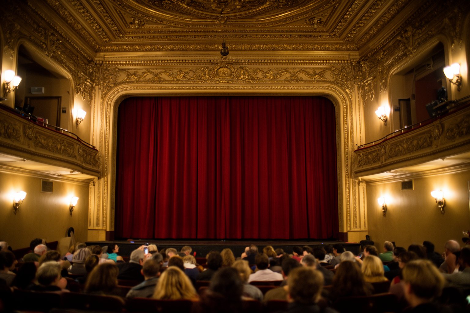 Silver Screen to Home Screen: The Future of Film Viewing Audience taking their seats inside an ornate restored 1920s movie palace
