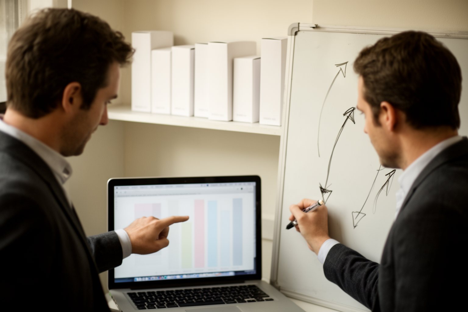 Maximize Your Profits: Amazon Money Making Guide Two sellers planning a product advertising campaign in a small office
