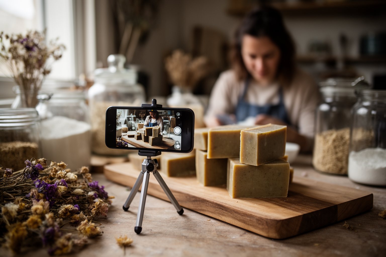Online Wealth Creation: E-commerce, Blogging and Crypto Small-batch soap maker photographing her products for an e-commerce store