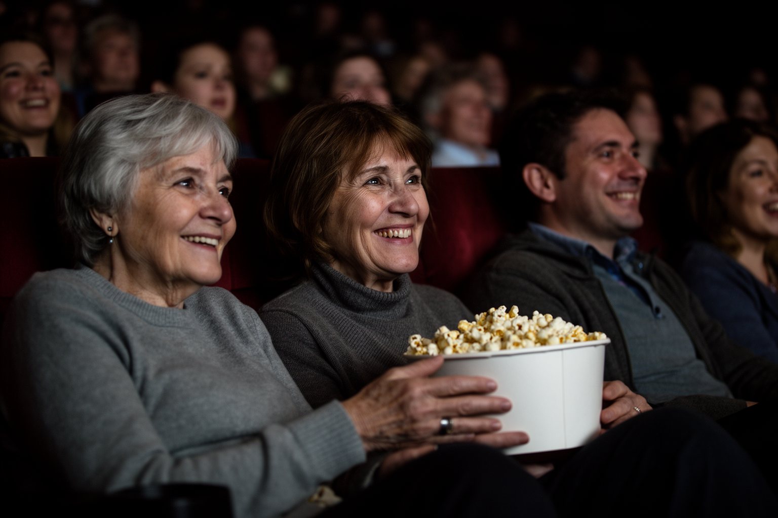 Movies About Family Values: 10 Films to Watch With Kids Grandparents and parents sharing popcorn in a cinema audience