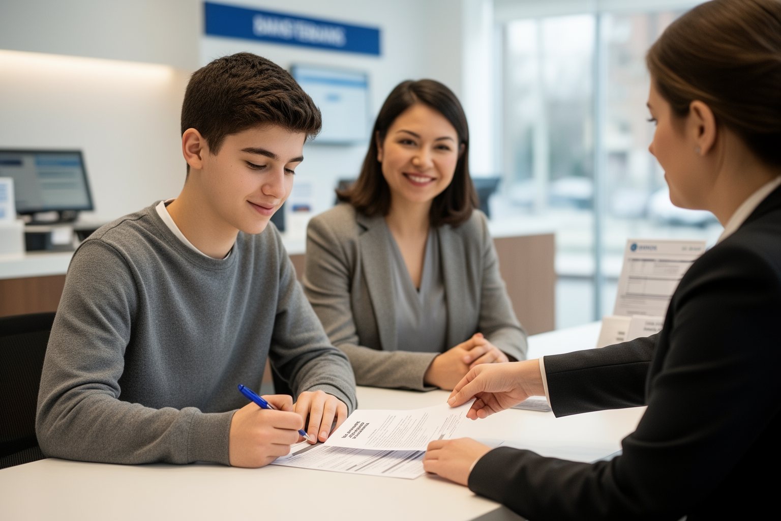 Financial Literacy for Kids: A Parent's Guide Young adult opening a first bank account with a bank employee