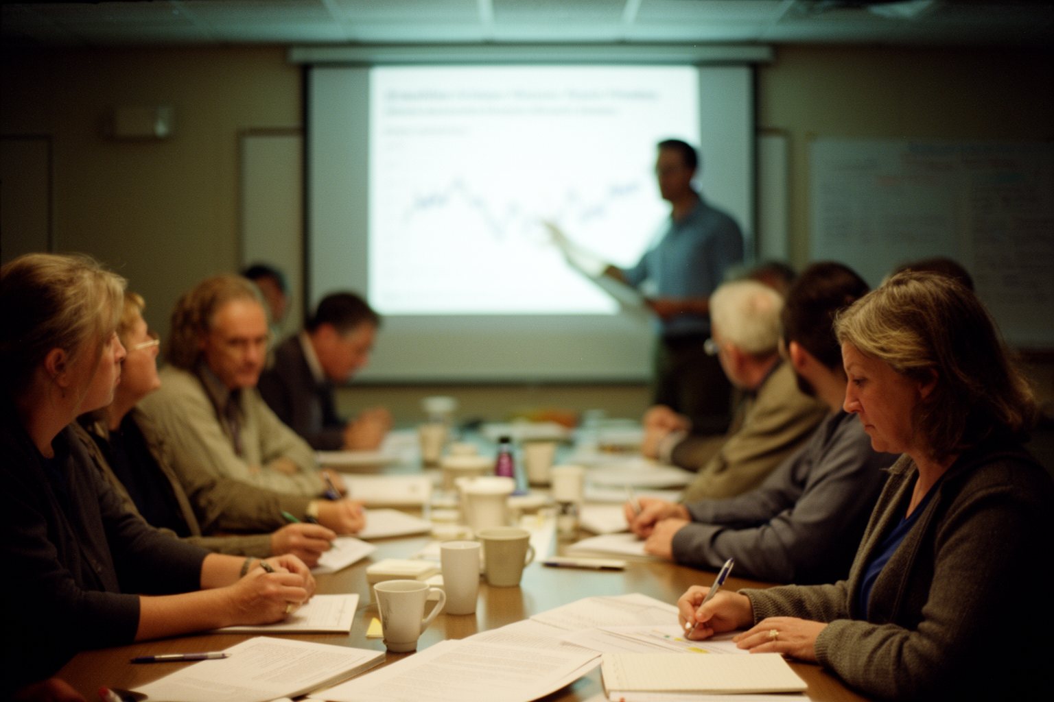 Shattering 5 Finance Myths You've Believed Since Your 40s Adults in their forties and fifties attending an evening investing class