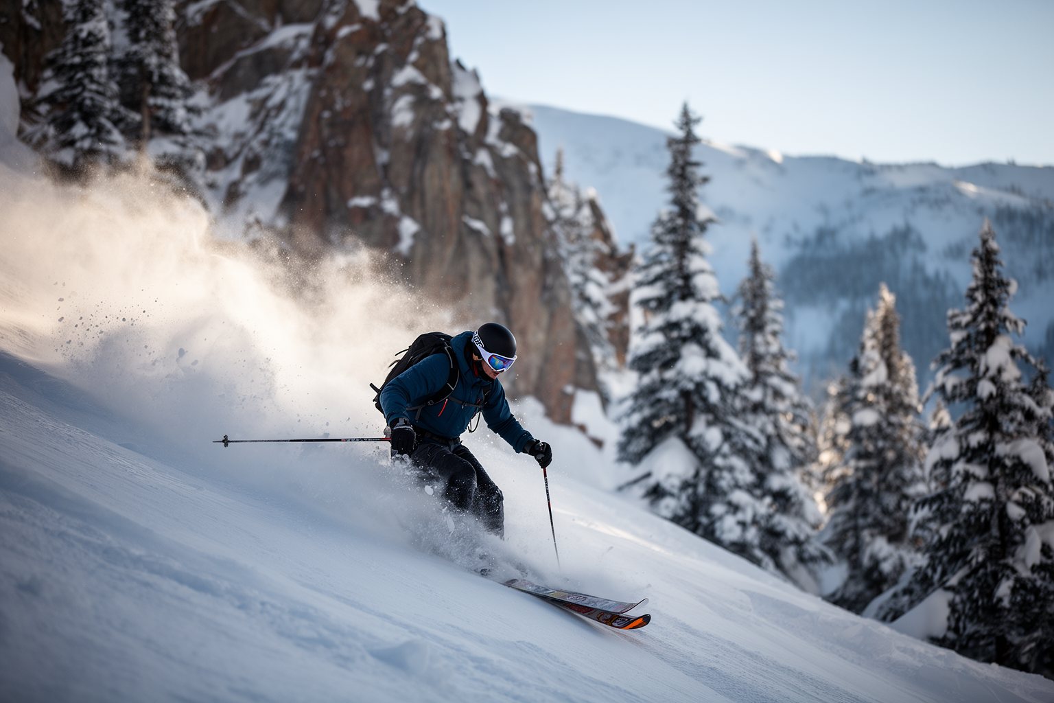 Utah Ski Towns: Park City, Alta, Snowbird and More Skier carving through deep powder snow at Alta in Utah's Wasatch Mountains