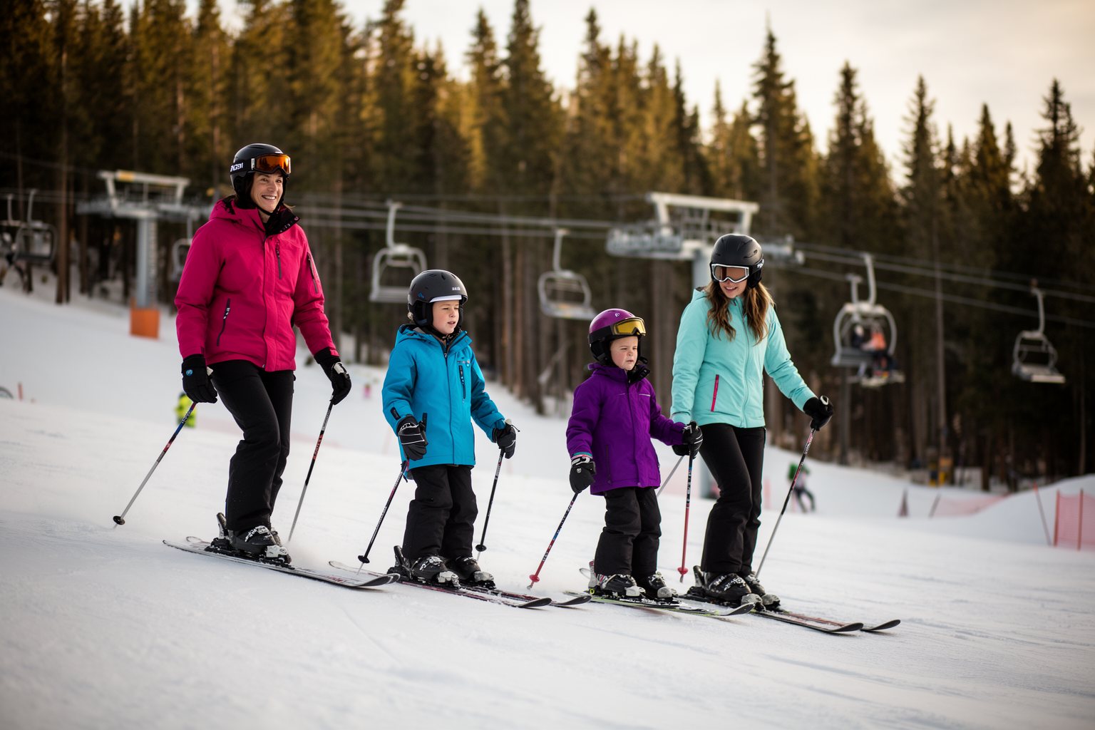 Utah Ski Towns: Park City, Alta, Snowbird and More Parents and their teenagers skiing together on a gentle slope at Brighton, Utah