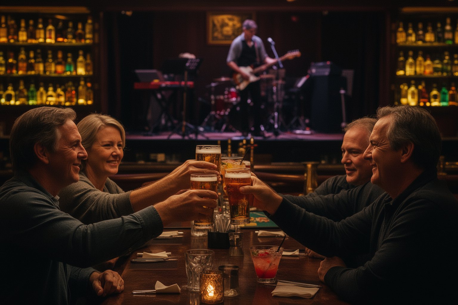 Circus Circus Las Vegas: Casino, Adventuredome and Acts Friends toasting at a casual casino lounge bar at night at Circus Circus Las Vegas