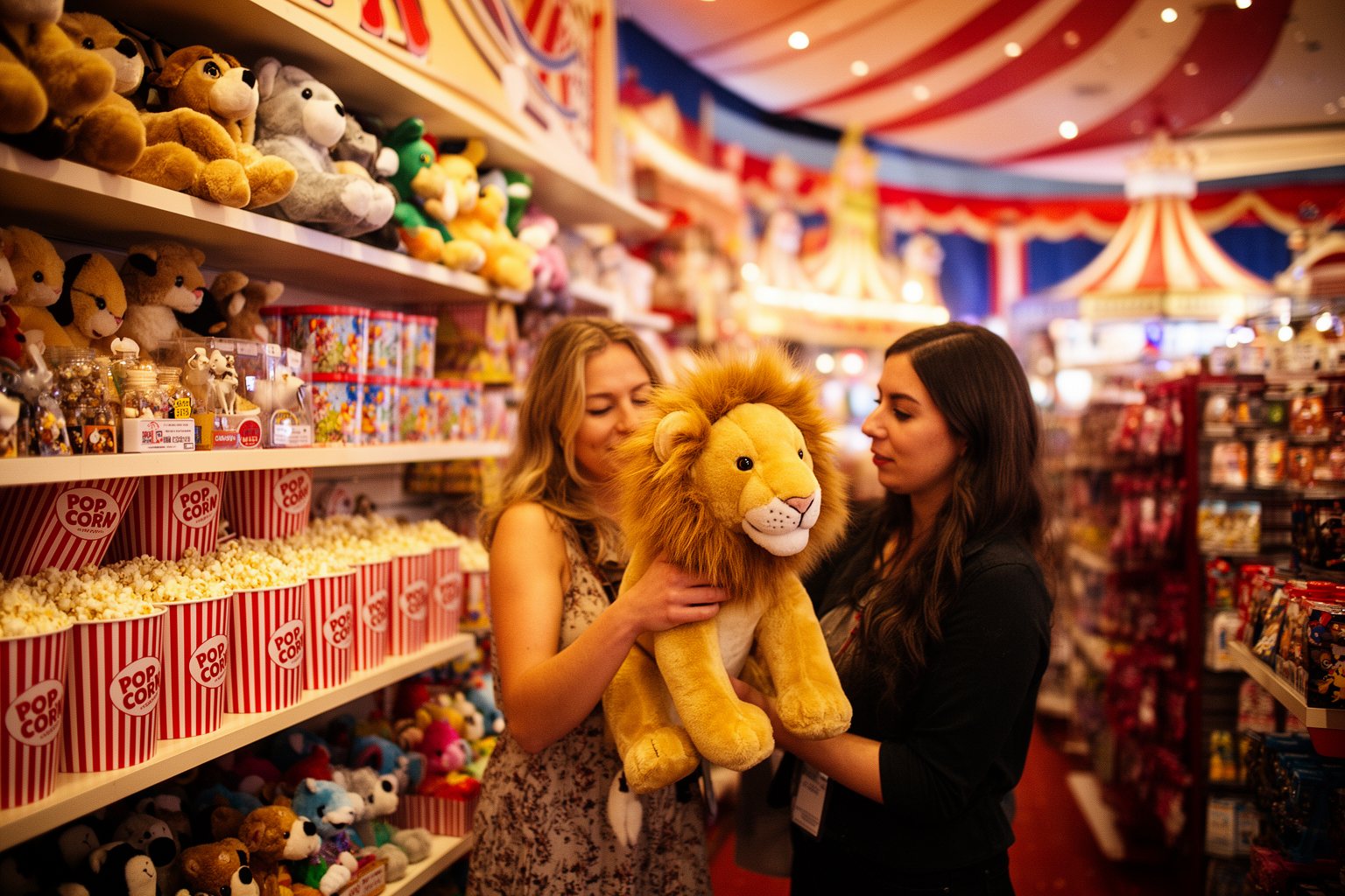 Circus Circus Las Vegas: Casino, Adventuredome and Acts Visitors browsing plush toys and circus souvenirs in a gift shop at Circus Circus Las Vegas