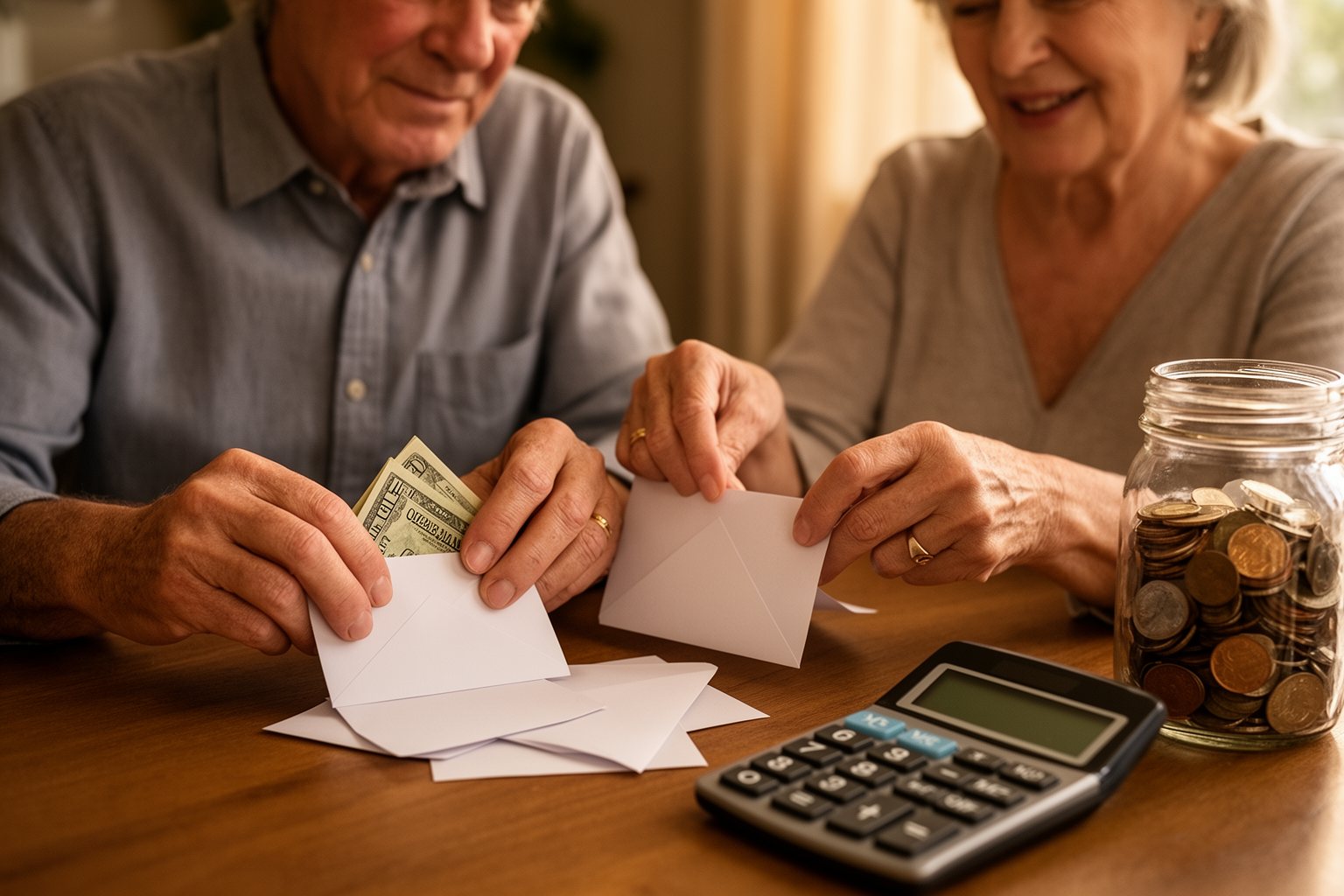 Shattering 5 Finance Myths You've Believed Since Your 40s Couple in their fifties sorting cash into envelopes at the dining table