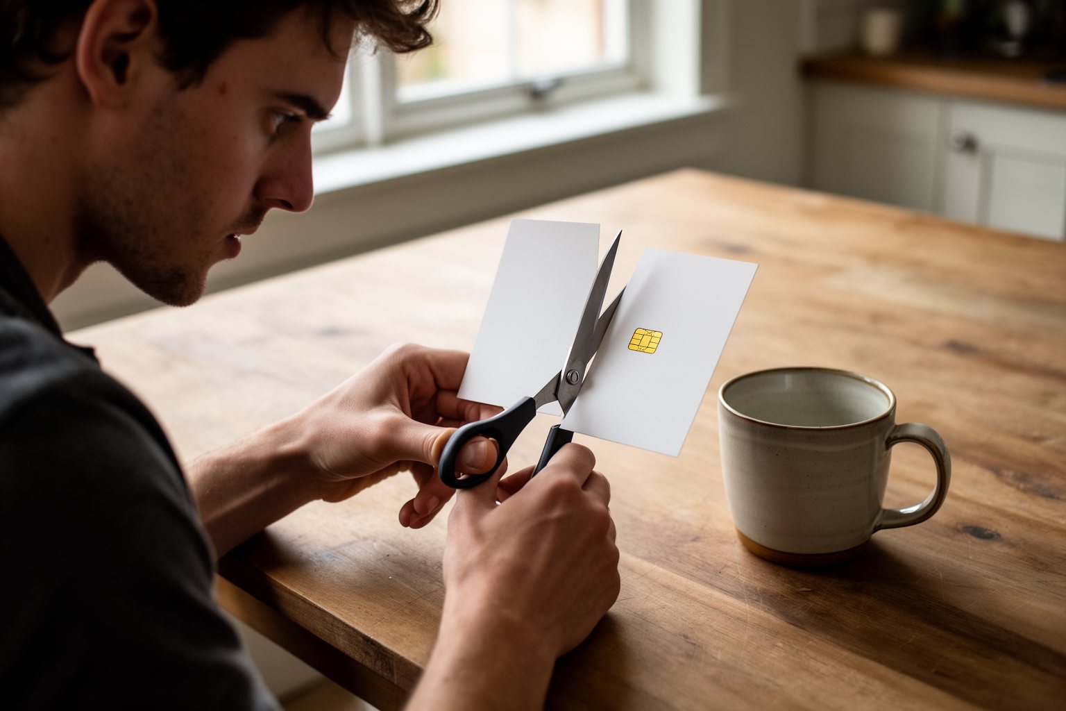 Money Advice for Your 20s: What I Wish I Knew Young man cutting up a credit card with scissors at his kitchen table
