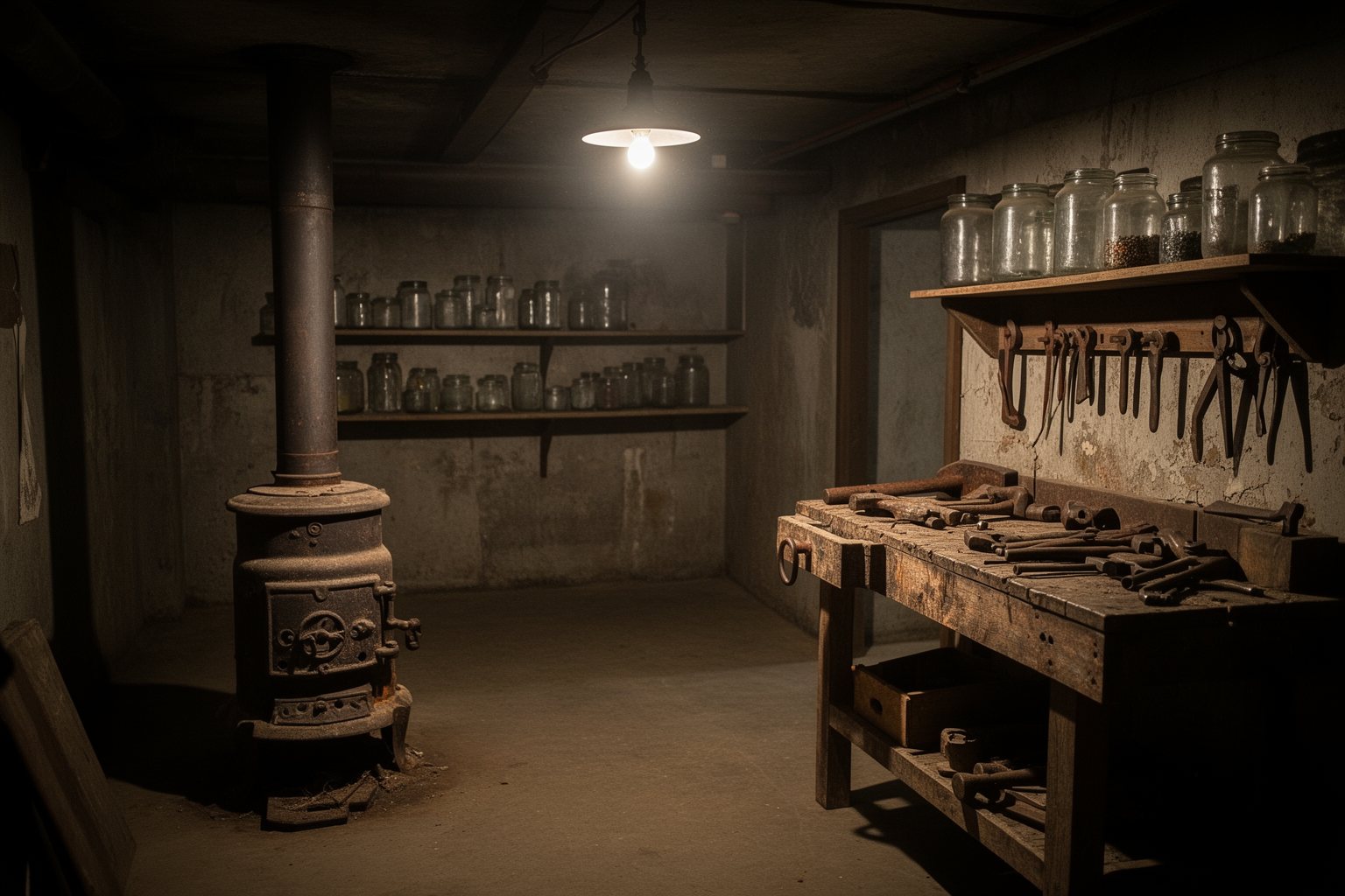 The Basement Escape Room: The Science of the Thrill Eerie vintage basement set with an old furnace and dusty shelves in a Los Angeles escape room