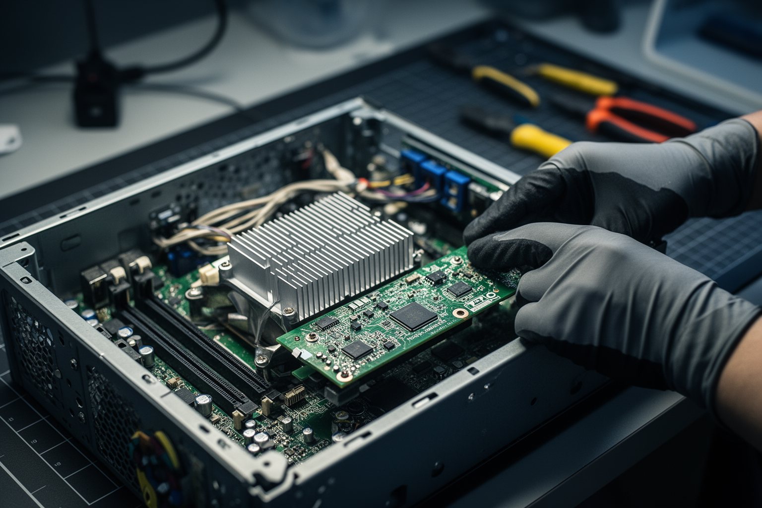 AI Outsmarting Humans: Capabilities, Limits and Ethics Engineer's hands installing an accelerator board into a server used to train AI models