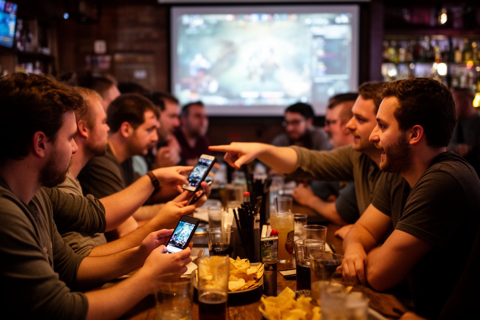Esports and Social Networks: How Communities Drive Growth Fans at an esports watch party in a bar sharing clips on their phones