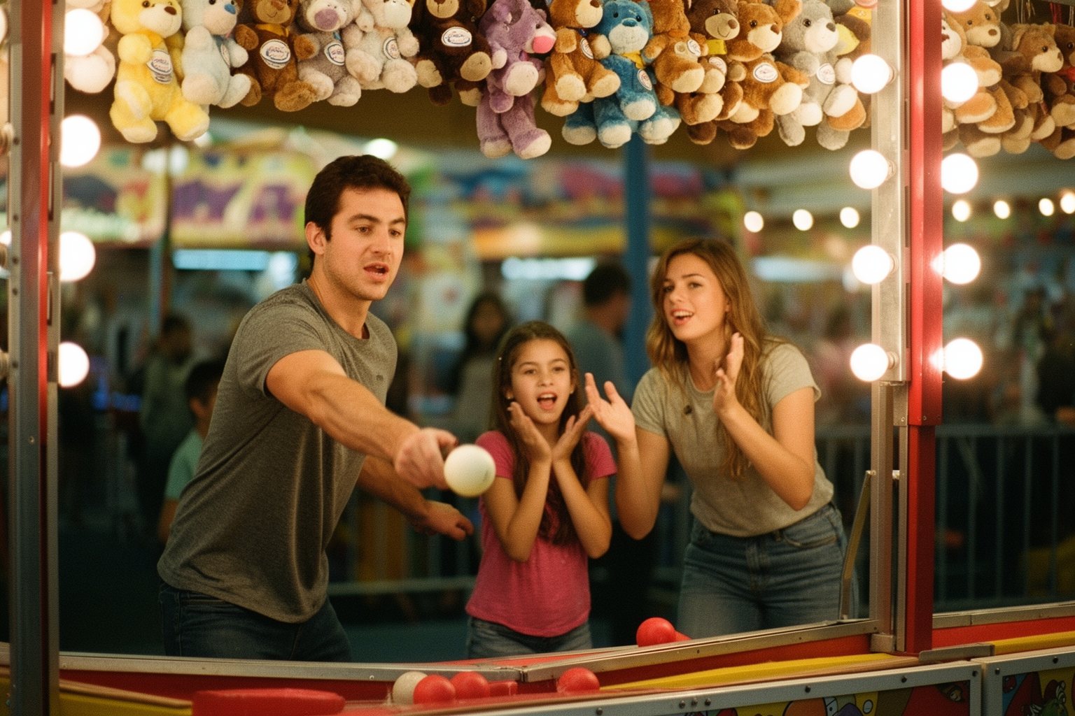 Circus Circus Las Vegas: Casino, Adventuredome and Acts Parents and their teenager playing a ball-toss carnival game on the Circus Circus midway