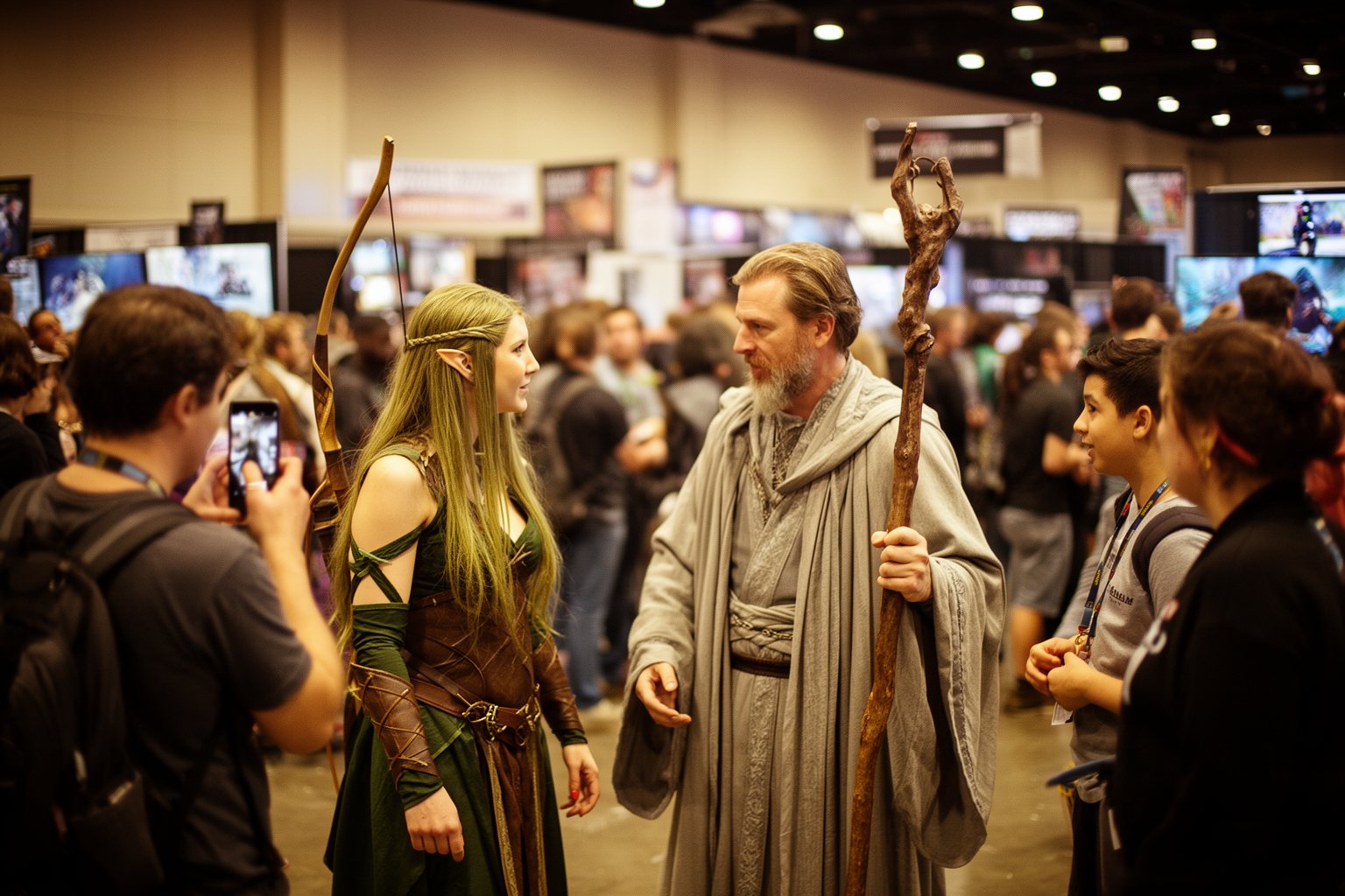 Delving Deep: The Hidden World of RPG Games Cosplayers in original fantasy costumes posing for photos at a gaming convention