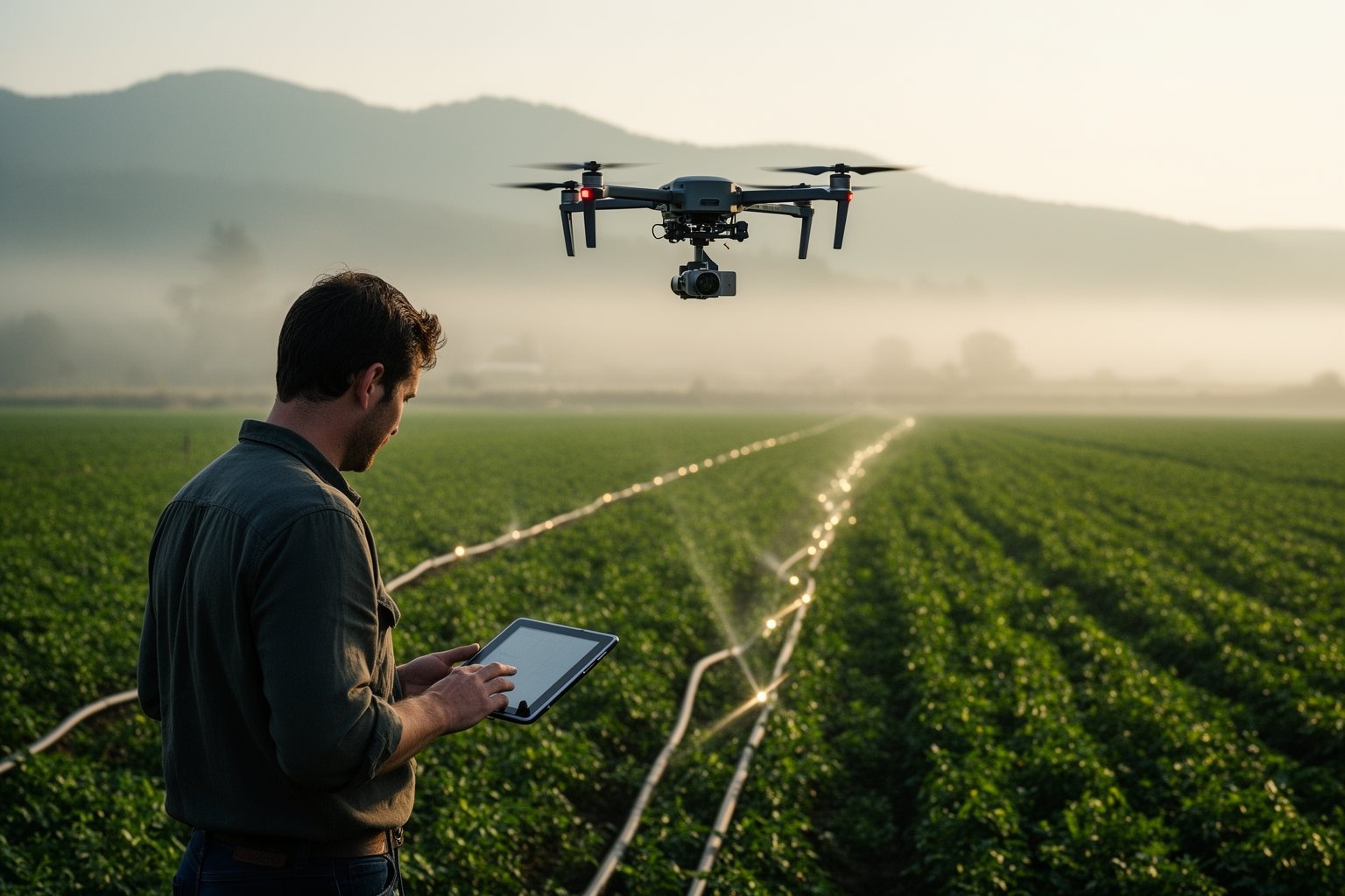 AI Outsmarting Humans: Capabilities, Limits and Ethics Farmer using a drone and tablet to monitor crops, an example of AI tackling global challenges