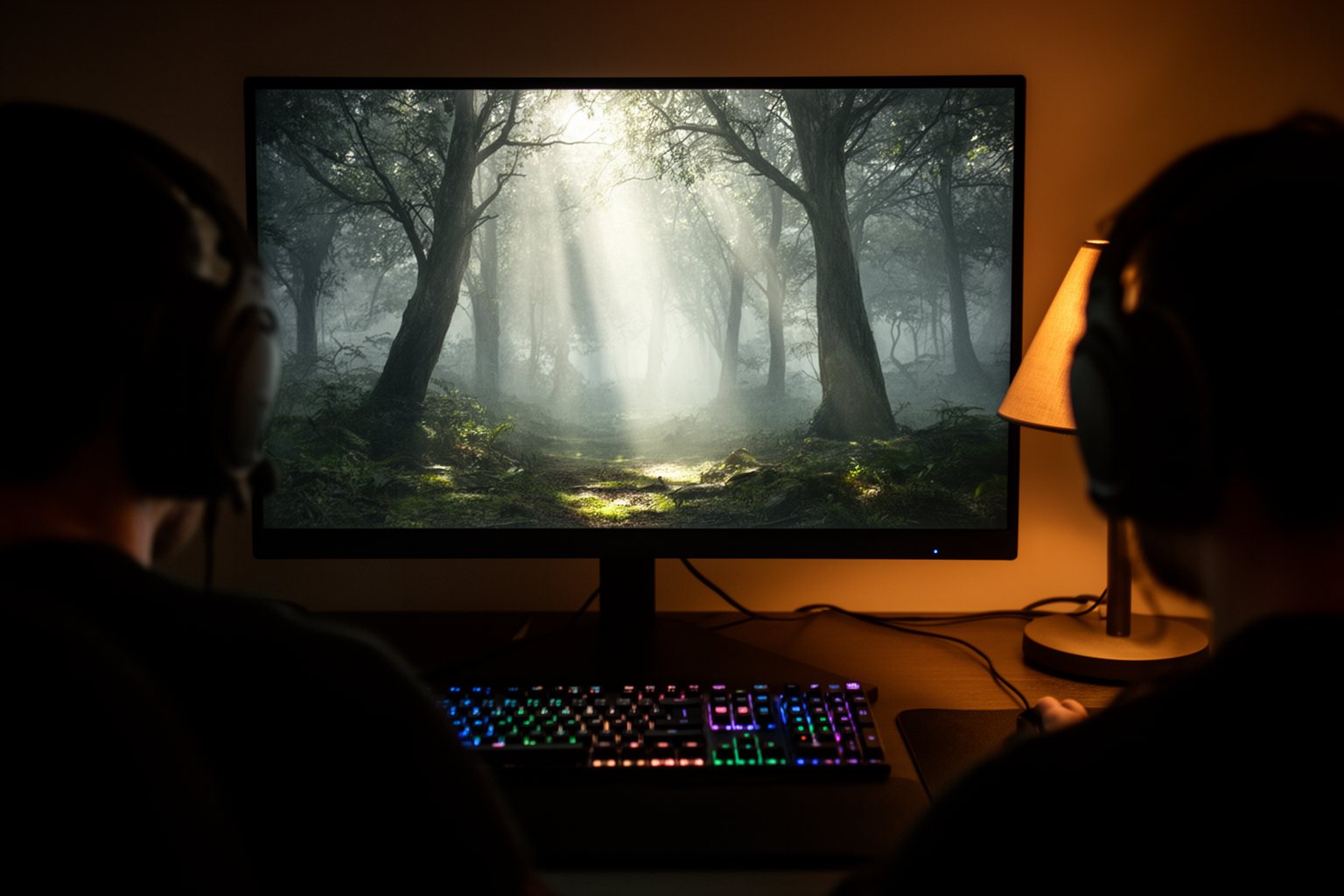 AI in PC Gaming: How It Powers Realistic Game Worlds Gamer at a PC exploring a realistic forest game world, powered by AI in PC gaming